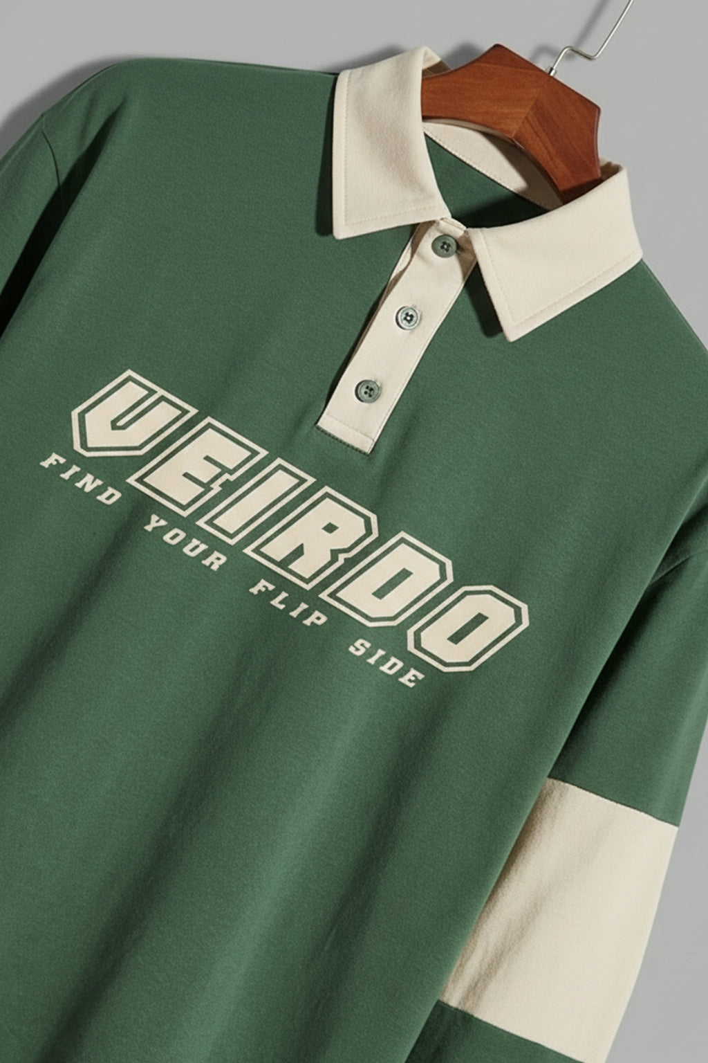 Veirdo Olive & Beige Oversized Full Sleeve Exclusive Polo T-shirt