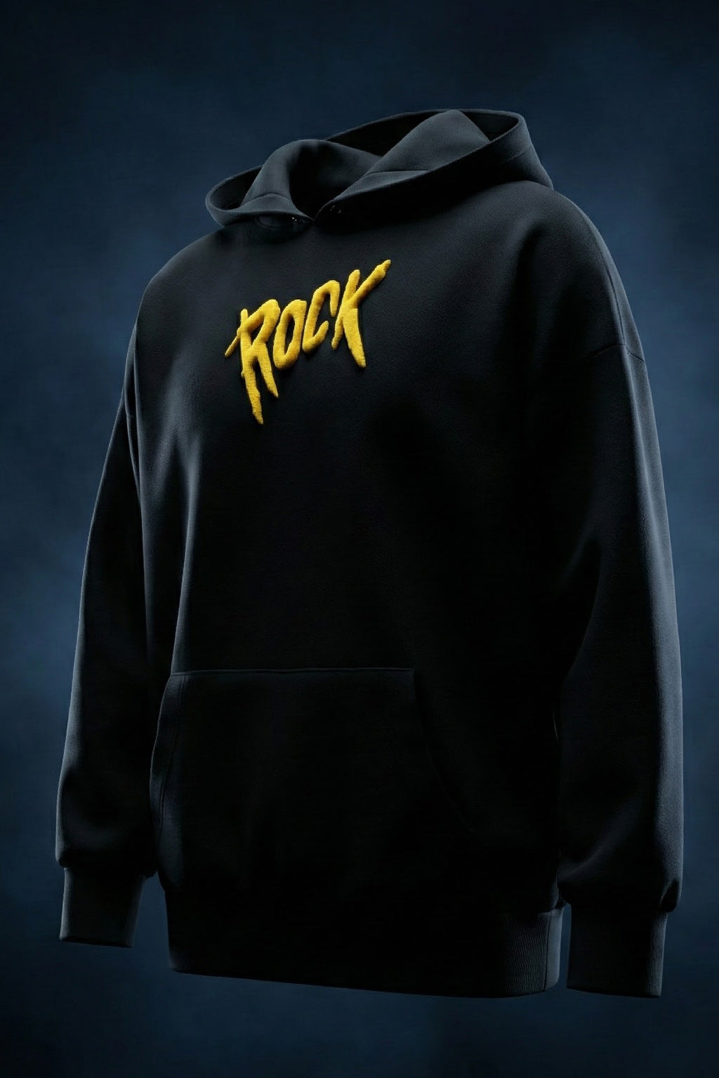 Rock The Earth Black Oversized Puff Printed Exclusive Hoodie