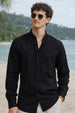 Black Plain Regular Fit Chinese Collar Full Sleeve Exclusive Shirt