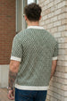 Monarch Pattern Green Flatknit Textured Boxy Fit Exclusive Polo T-Shirt