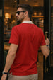 Red Contrast Collar Economic Regular Fit Pique Polo