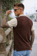 Guitar Brown Contrast Stripped Collar Economic Regular Fit Pique Polo