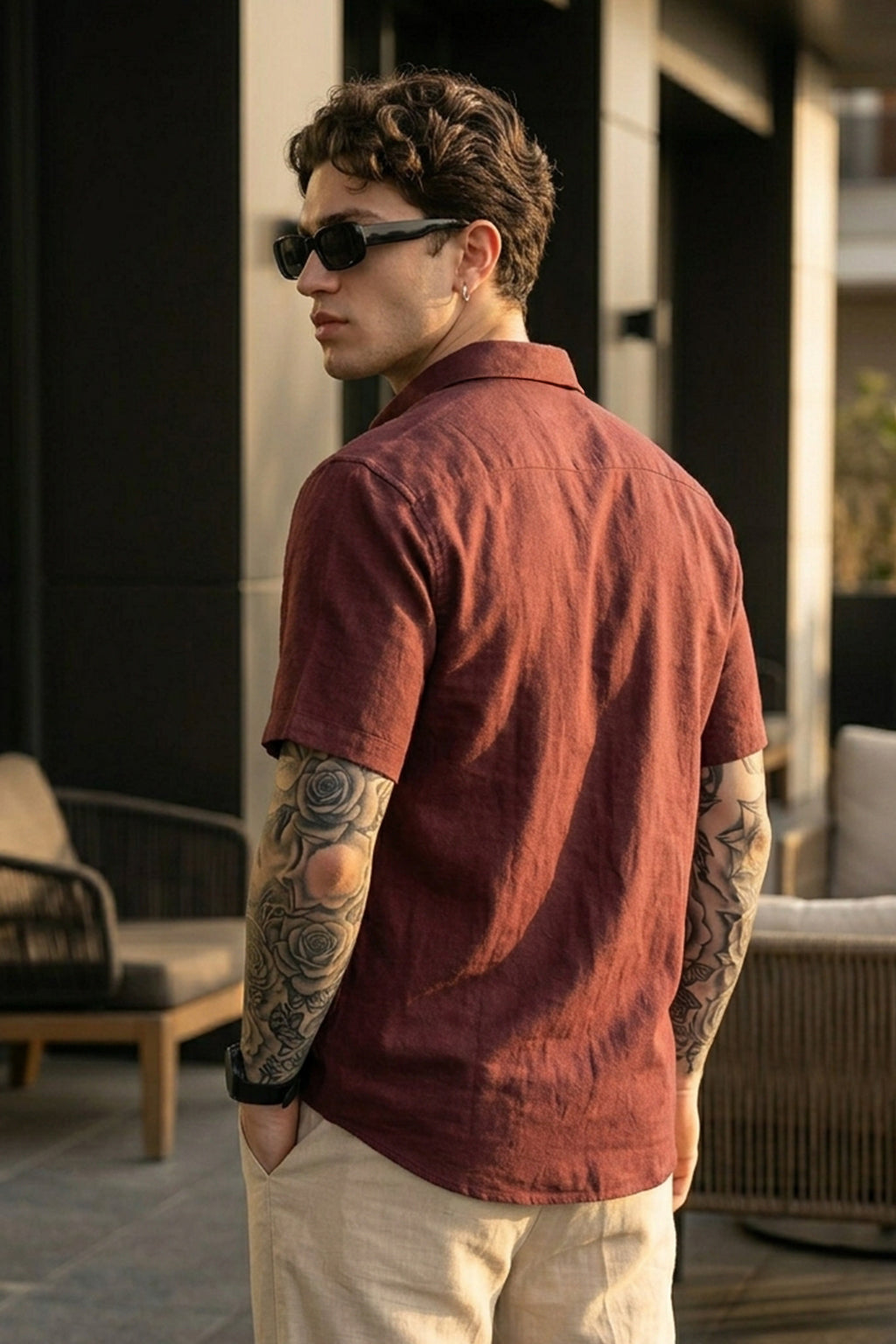 Maroon Plain Regular Fit Half Sleeve Single Pocket Exclusive Shirt