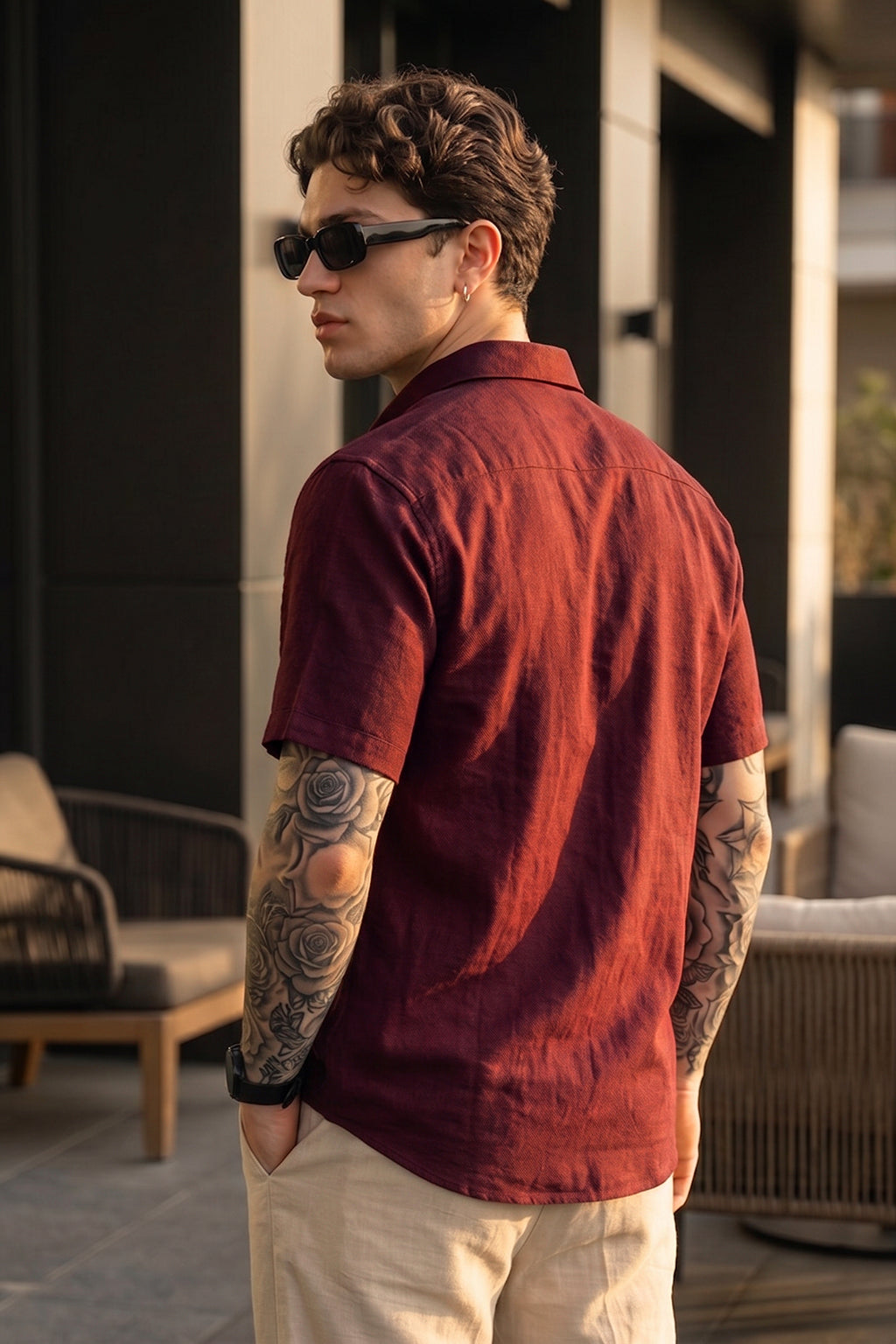 Exclusa Marron Maroon Plain Regular Fit Half Sleeve Single Pocket Exclusive Shirt – Veirdo