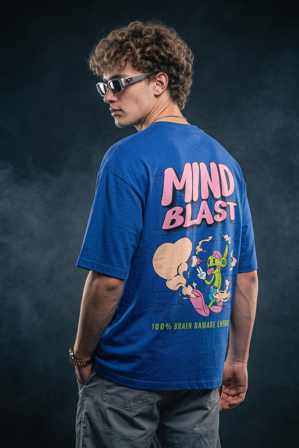Mind Blast Royal Blue Oversized Printed T-shirt