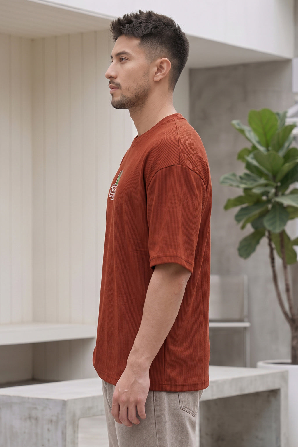 Stoner Things Red Oversized Textured T-shirt