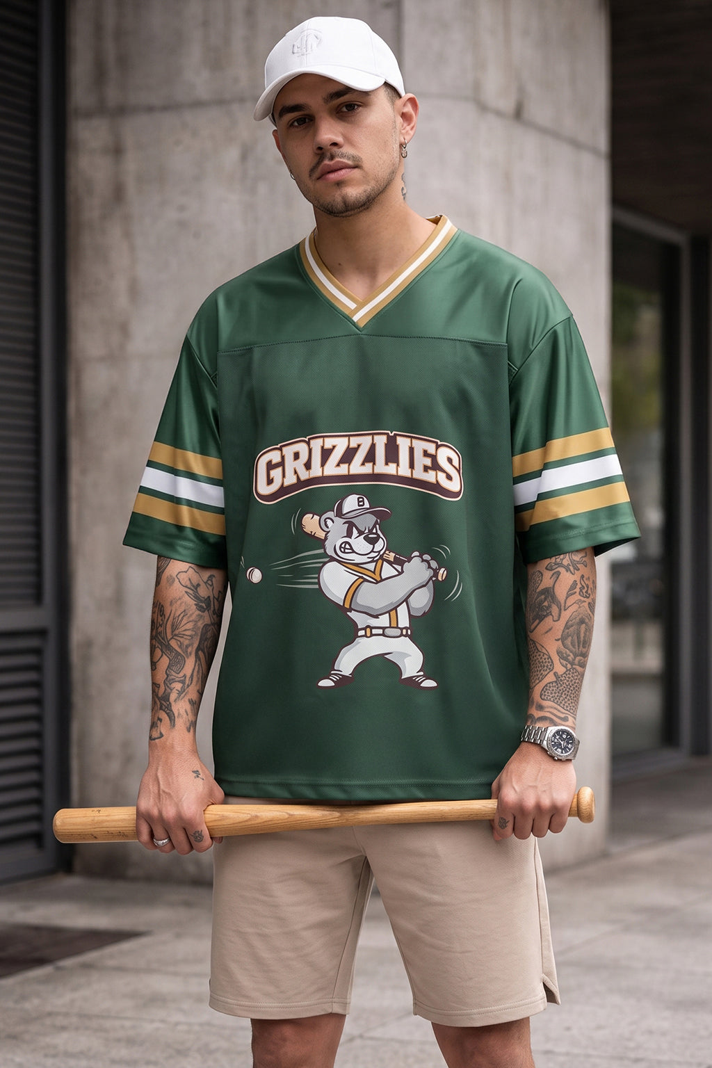 Grizzlies Green Varsity Collar Oversized T-Shirt