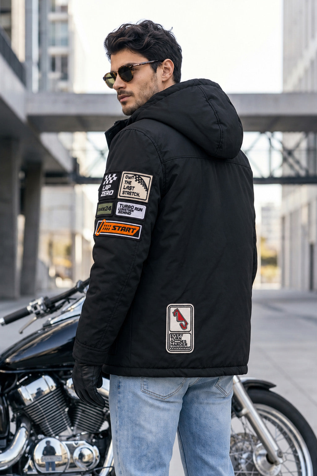 Black Multi-Patch Functional Pocket Hooded Jacket