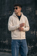 Beige Ribbed Cuff Regular Fit Zip-Up Hoodie