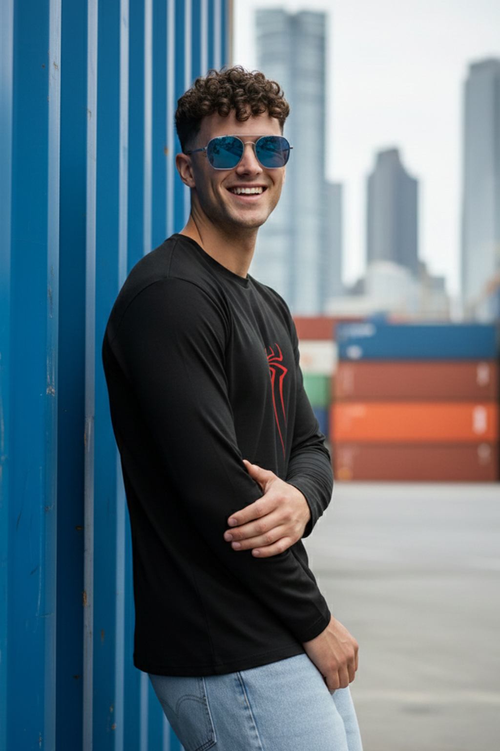 Spider Black Full Sleeves Regular Fit Printed T-shirt