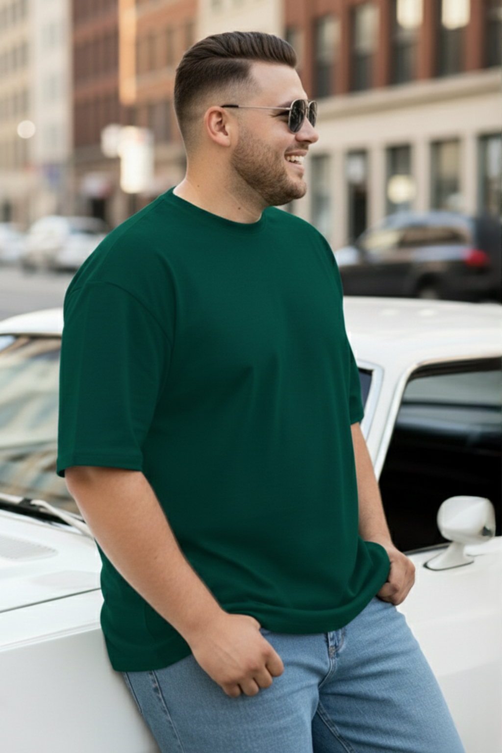 Green Plain Plus Size T-shirt