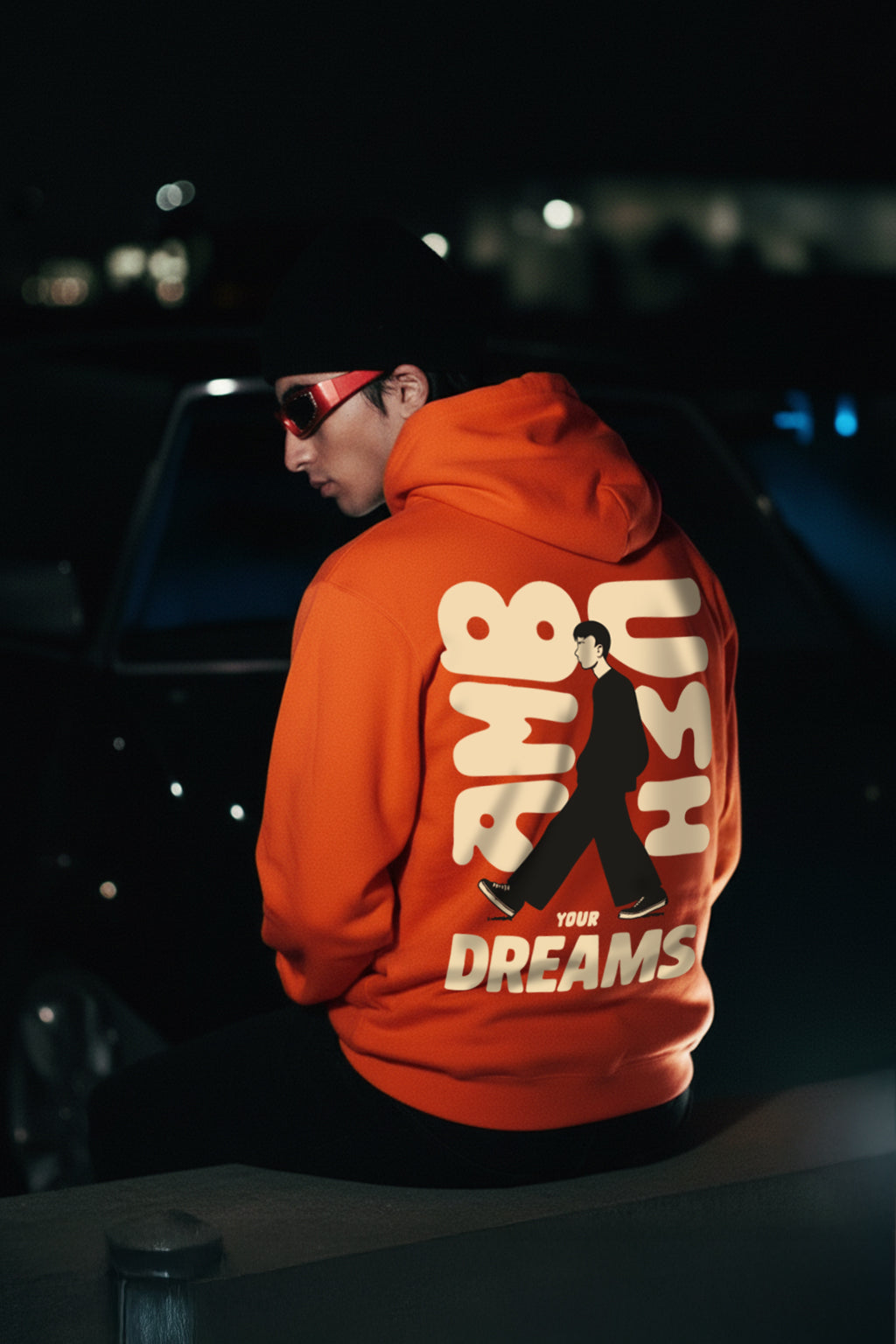 Ambush Dreams Orange Oversized Printed Hoodie