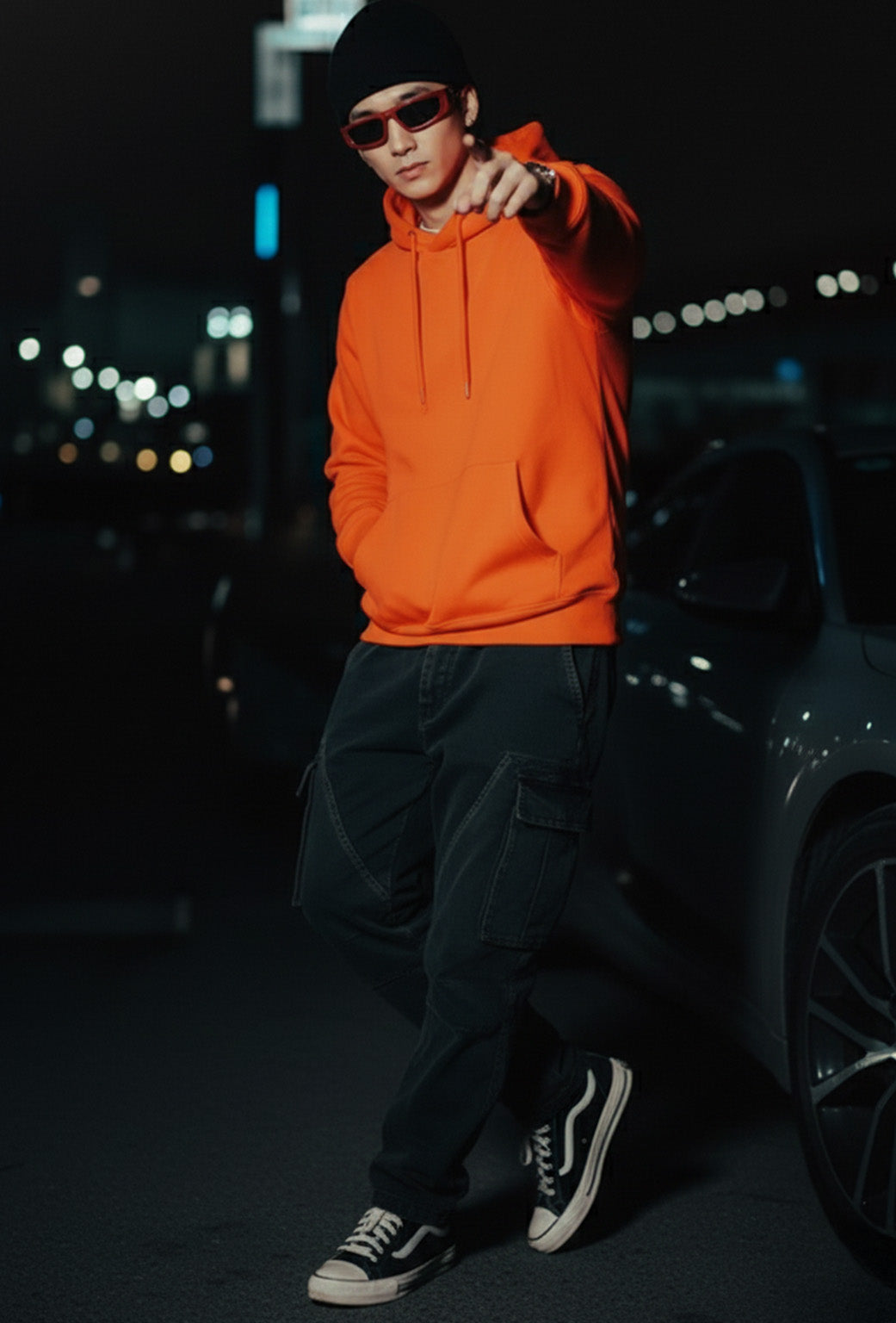 Orange Plain Oversized Fit Hoodie