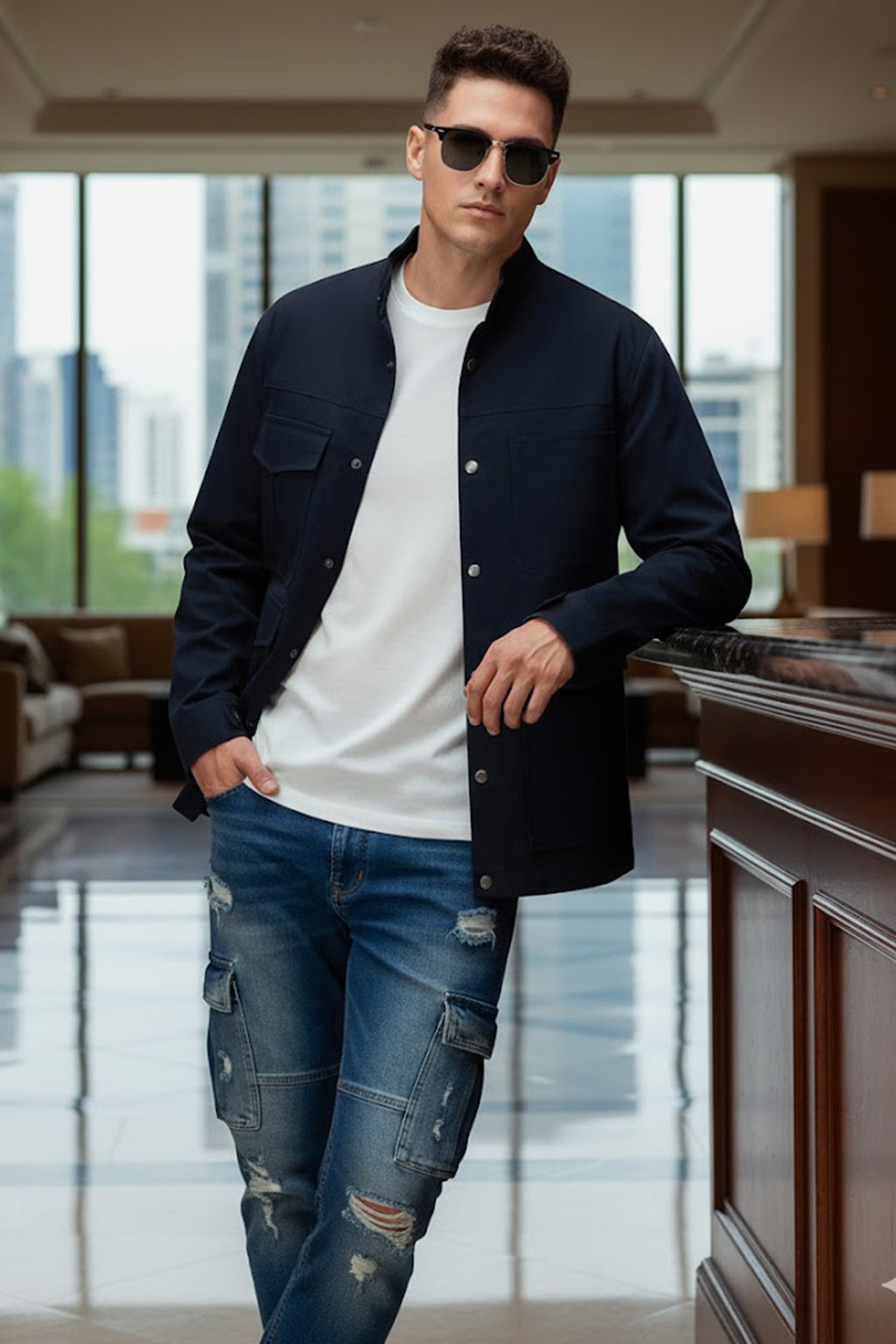 Navy Veirdo Exclusive Premium Button Detail Exclusive Shacket