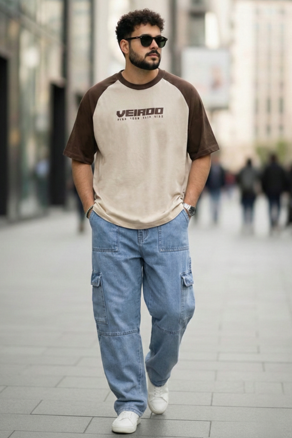 Brown-Swanwhite Raglan Oversized Typography Printed T-shirt