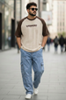 Brown-Swanwhite Raglan Oversized Typography Printed T-shirt