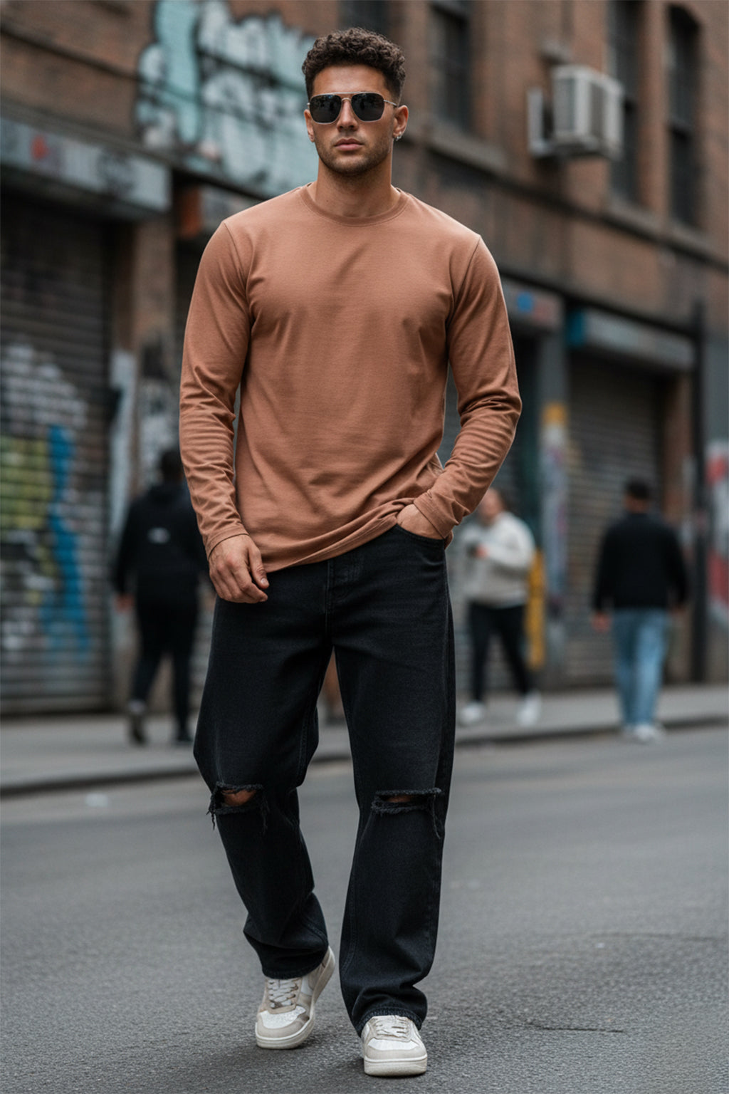 Cork Plain Full Sleeves Regular Fit T-shirt