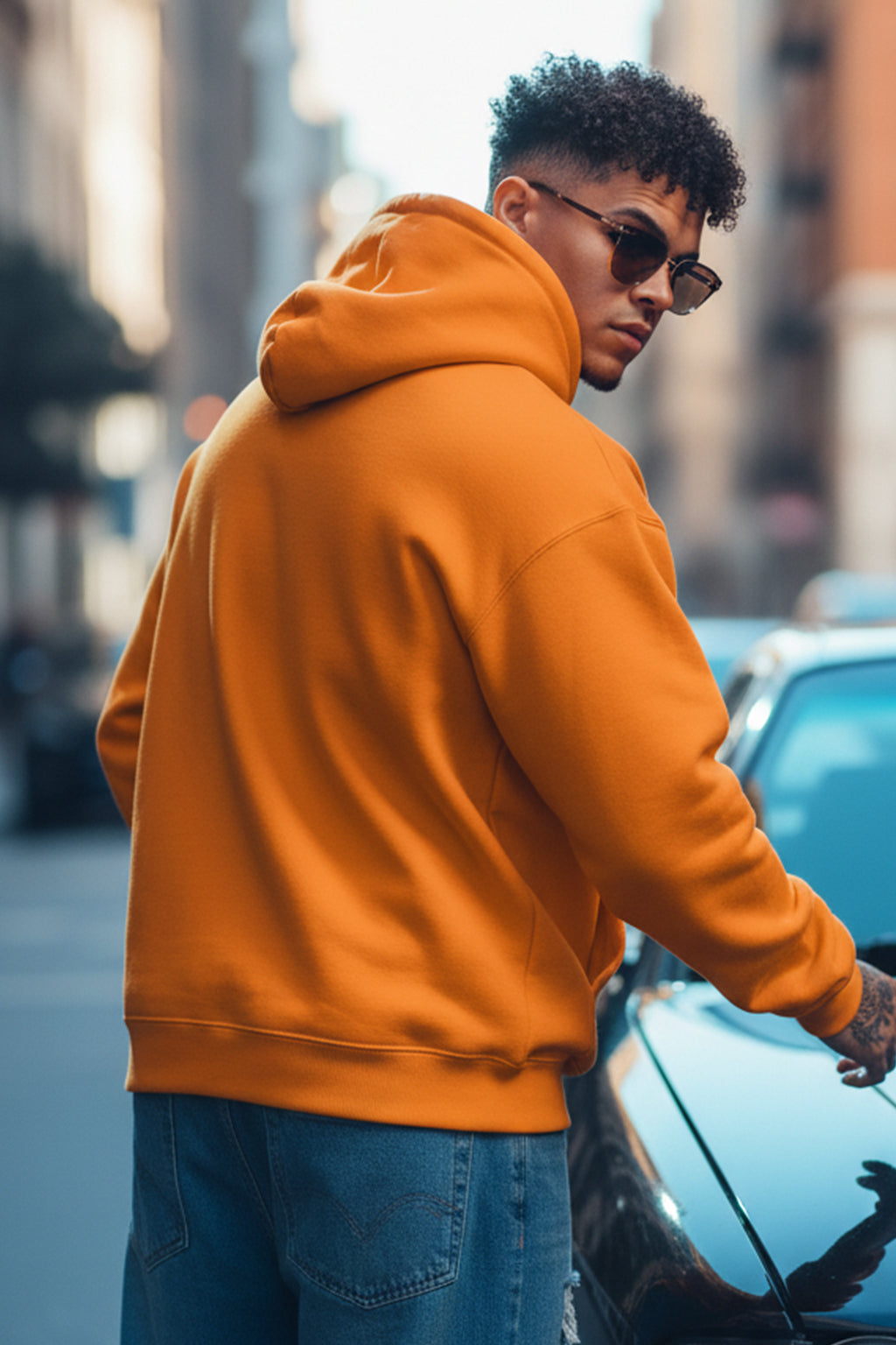 Eye Orange Oversized Pocket Graphic Printed Hoodie