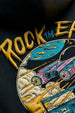 Rock The Earth Black Oversized Puff Printed Exclusive Hoodie