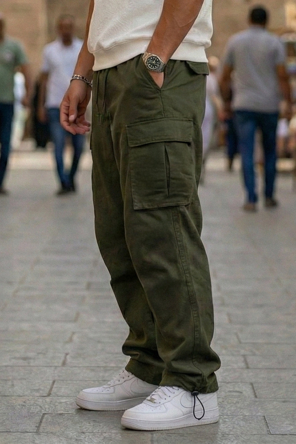 Olive 5 Pocket Woven Straight Fit Exclusive Cargo Pant With Adjustable Ankle