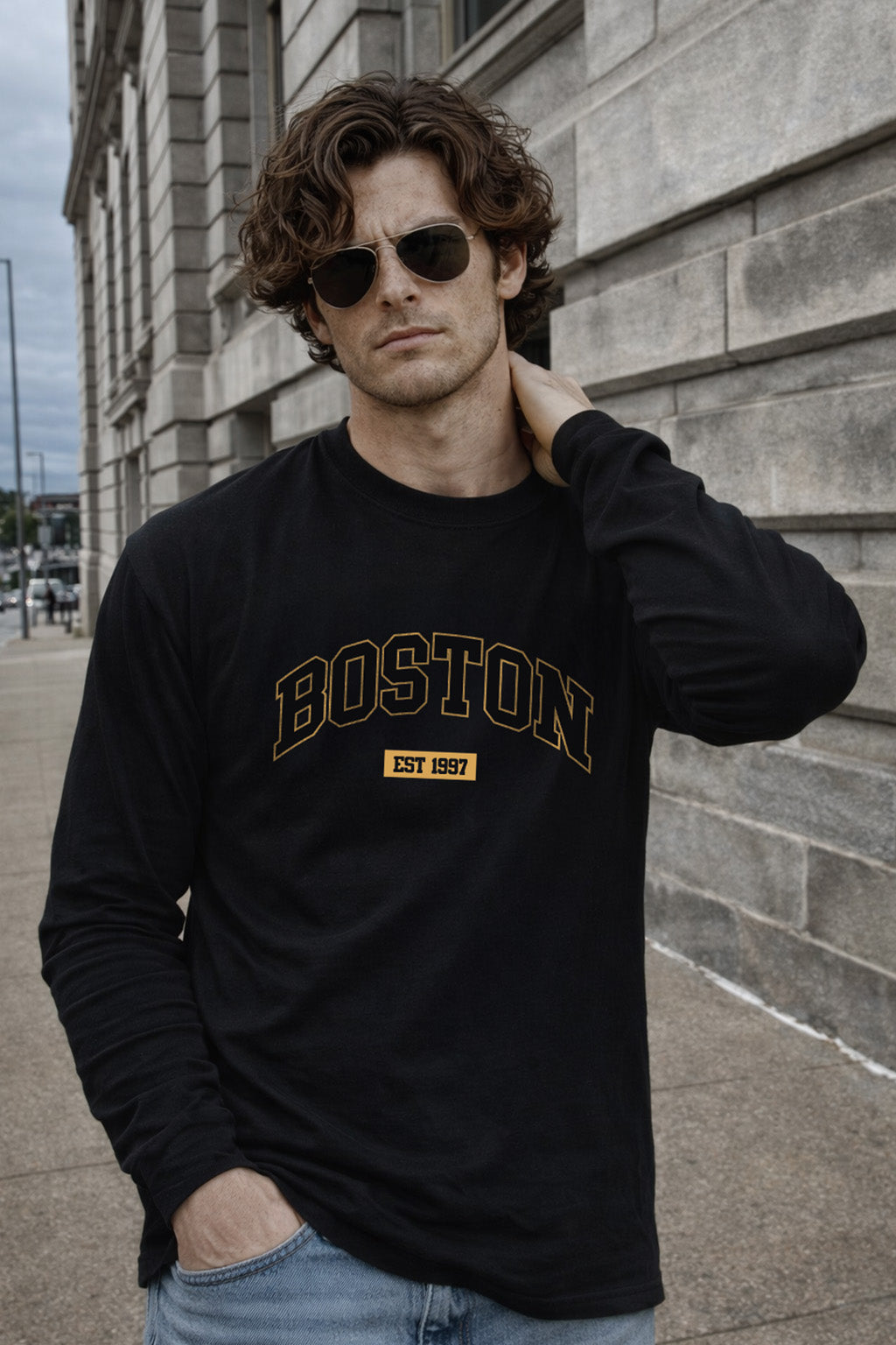 Boston Black Full Sleeves Regular Fit Printed T-shirt