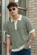 Monarch Pattern Green Flatknit Textured Boxy Fit Exclusive Polo T-Shirt