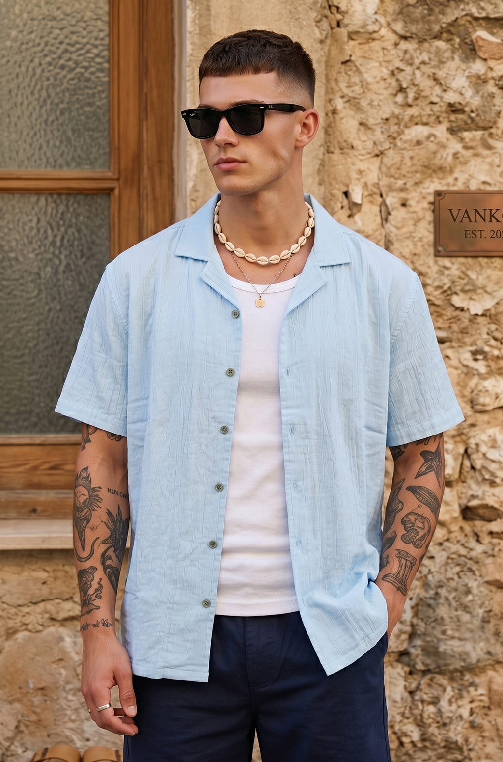 Feather Feel Sku Blue Oversized Plain Double Layer Exclusive Cotton Shirt