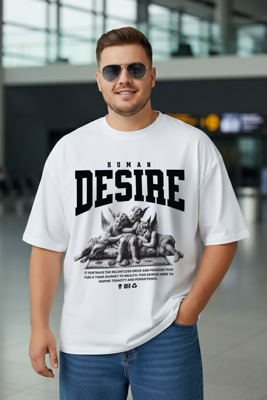 Desire White Graphic Printed Plus Size T-shirt