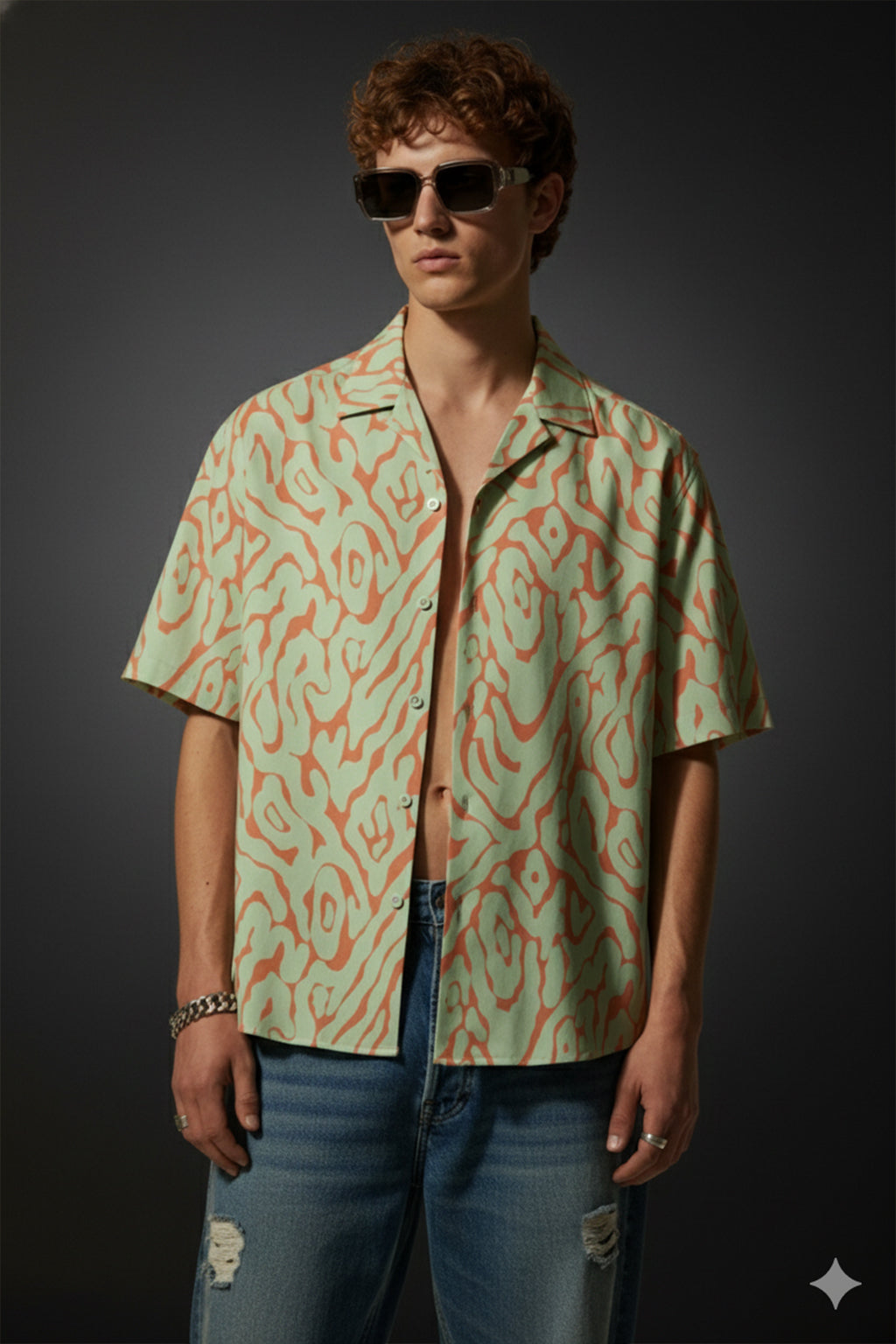 Coral Wave Orange All Over Print Oversized Exclusive Shirt