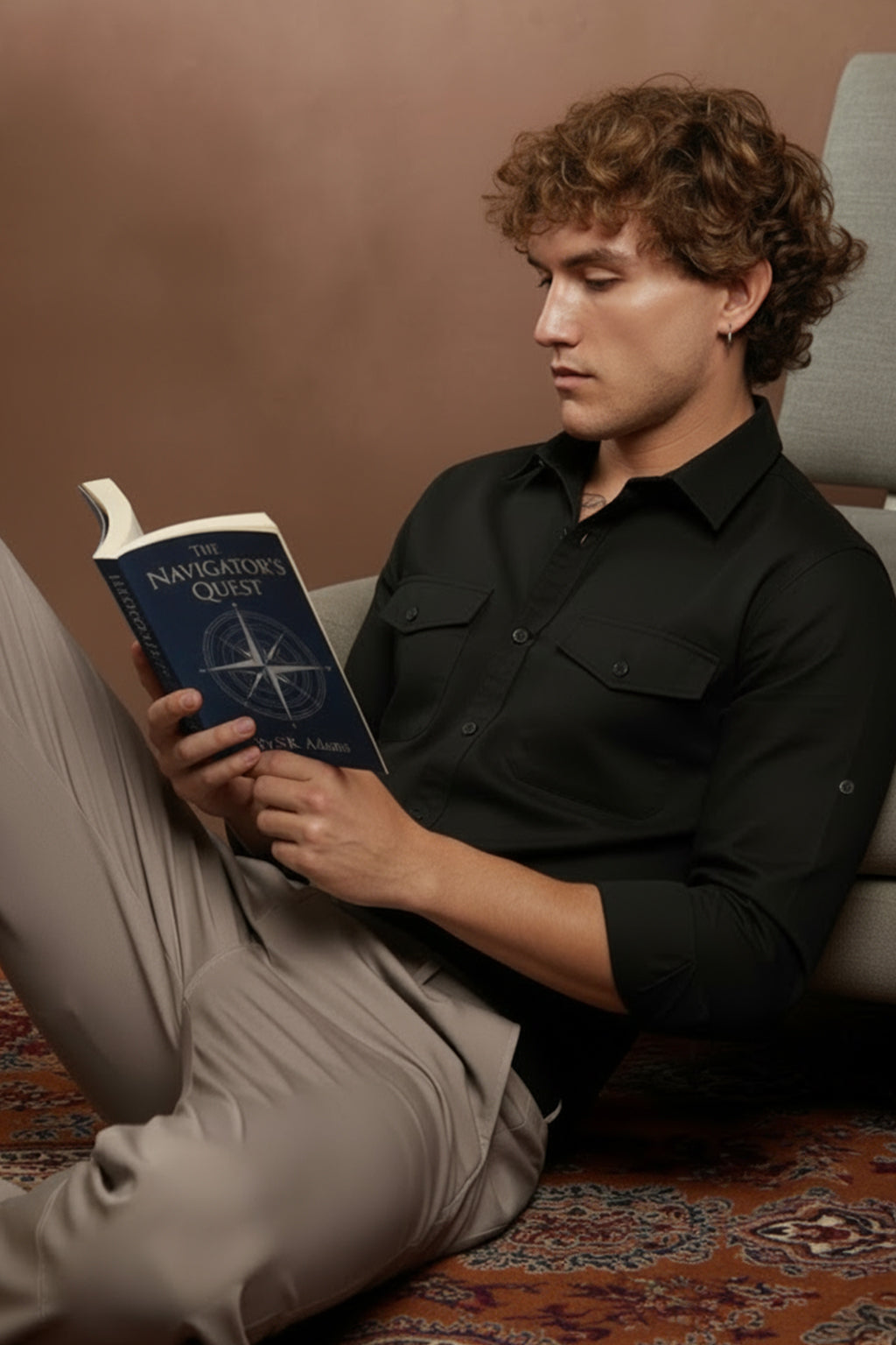 Black Plain Relaxed Fit Full Sleeve Dual Pocket Utility Exclusive Shirt