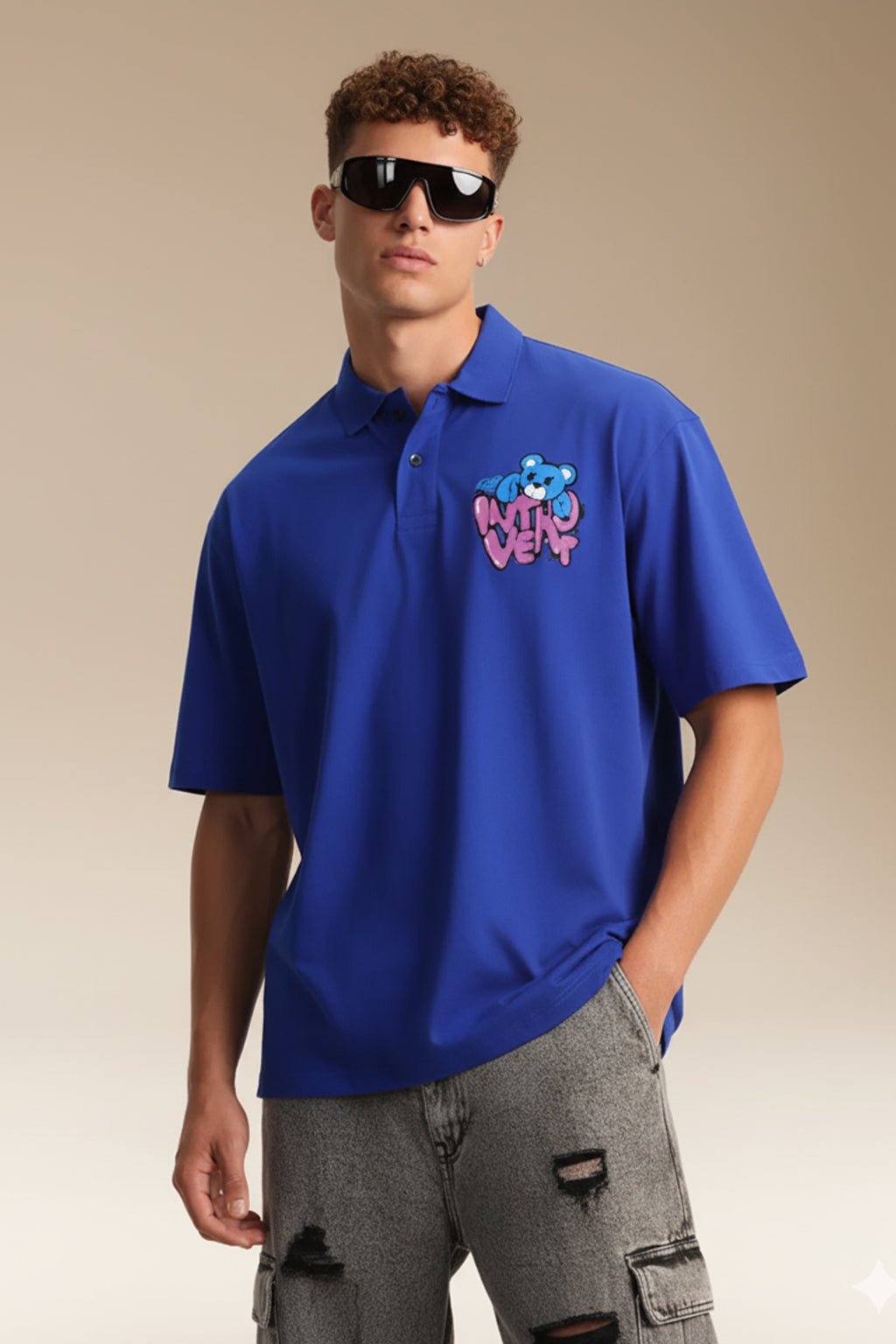 Introvert Blue Oversized Polo T-shirt – Veirdo