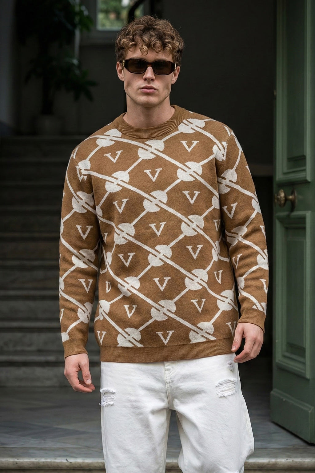 Musterd Yellow Jacquard Printed Regular FIt Sweatshirt