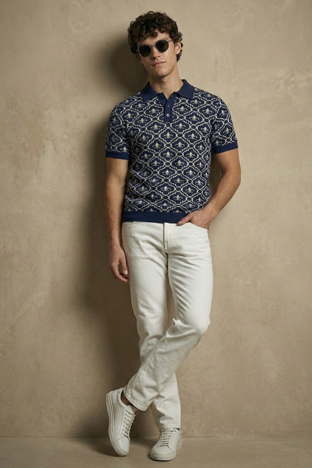 Navy Jacquard Textured Regular Fit Exclusive Polo T-Shirt
