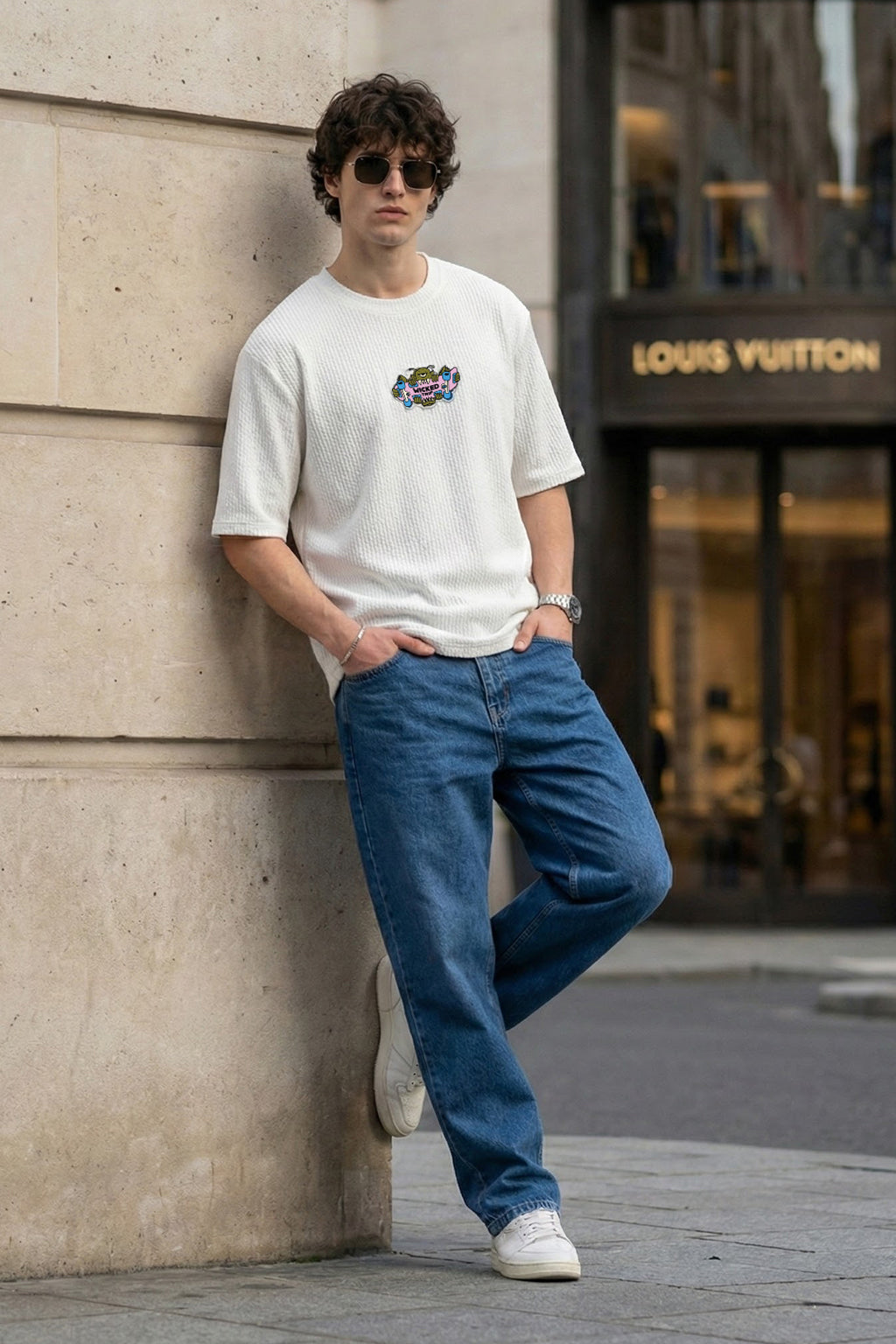 Wicked Trip White Oversized Textured Exclusive T-shirt