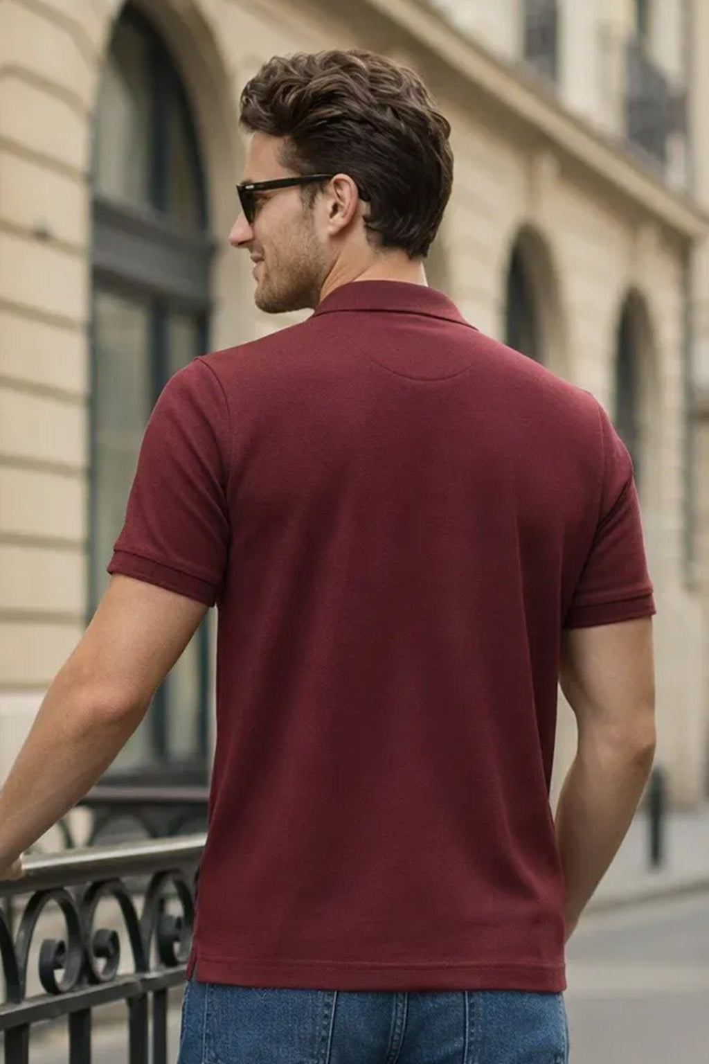 Maroon Interlock Plain Regular Fit Zipper Polo T-shirt