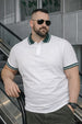White Pique Stripe Collar Plus Size Tipping Polo T-shirt