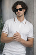 White Strriped Collar Flatknit Textured Regular Fit Exclusive Polo T-Shirt