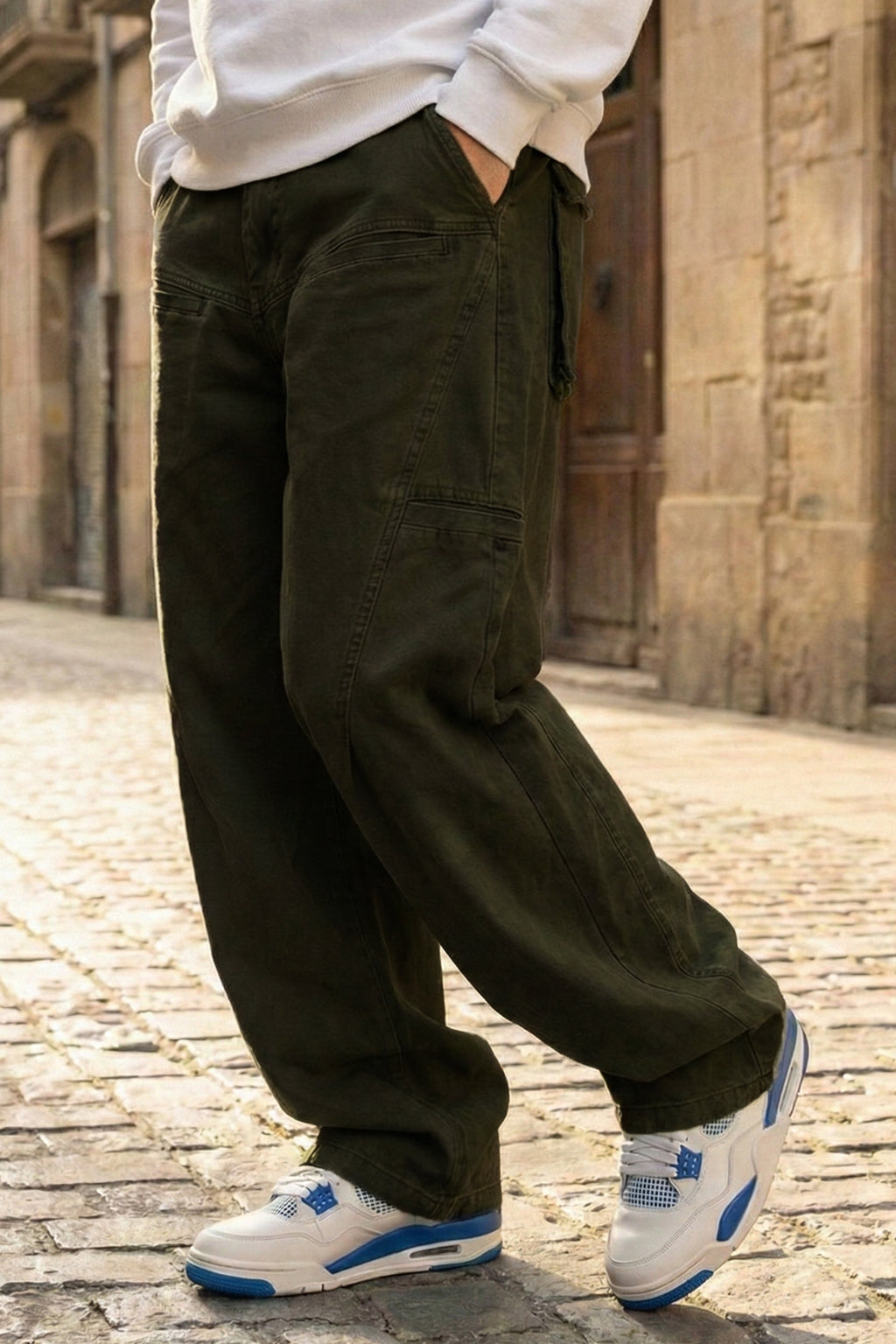 Olive 8 Pocket Woven Baggy Fit Exclusive Cargo Pant