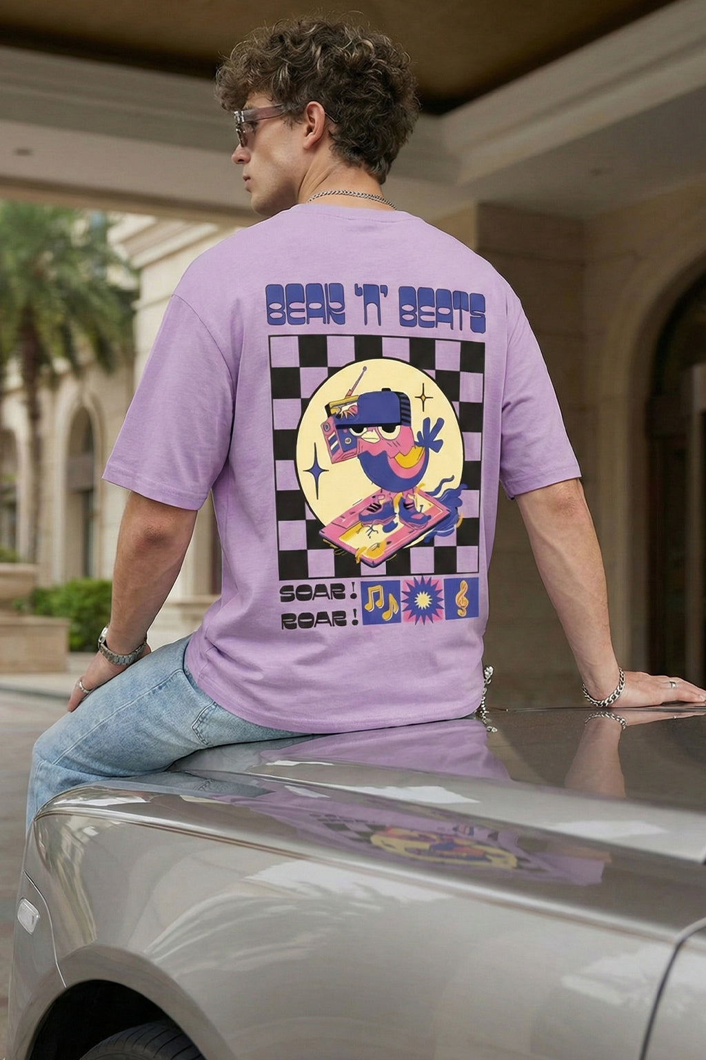 Sour Roar Lilac Oversized Printed T-shirt
