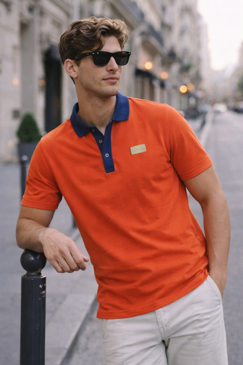 Orange Contrast Collar Economic Regular Fit Pique Polo