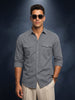 Dark Grey Plain Relaxed Fit Full Sleeve Dual Pocket Utility Exclusive Shirt