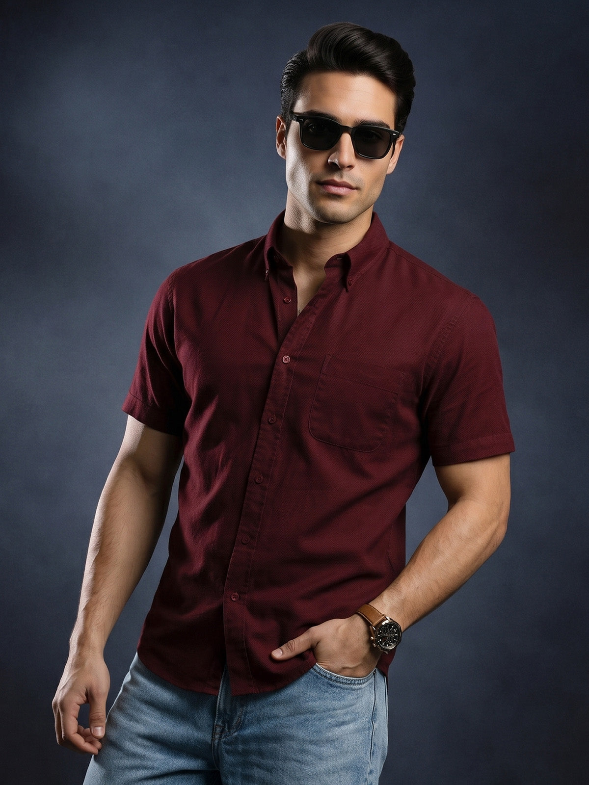 Maroon Plain Regular Fit Half Sleeve Single Pocket Exclusive Shirt