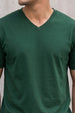 Green Plain V-Neck Regular Fit T-shirt