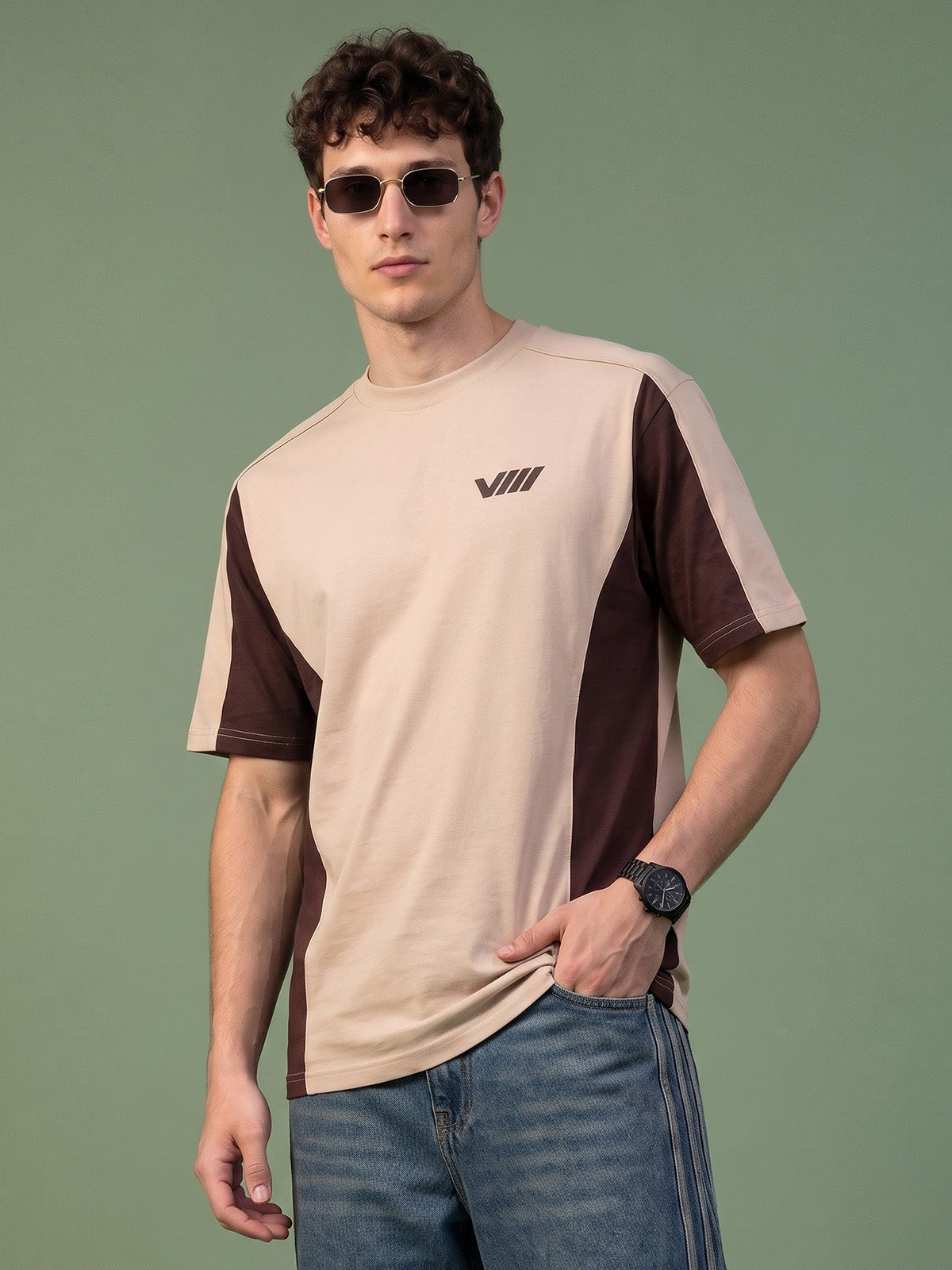 Mocha Drift Beige Oversized Graphic Printed T-shirt