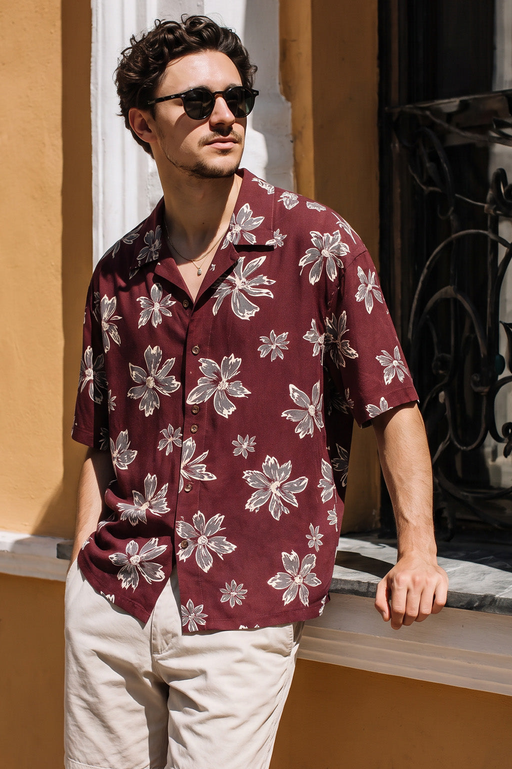 Crimson Petal Maroon All Over Printed Oversized Exclusive Shirt