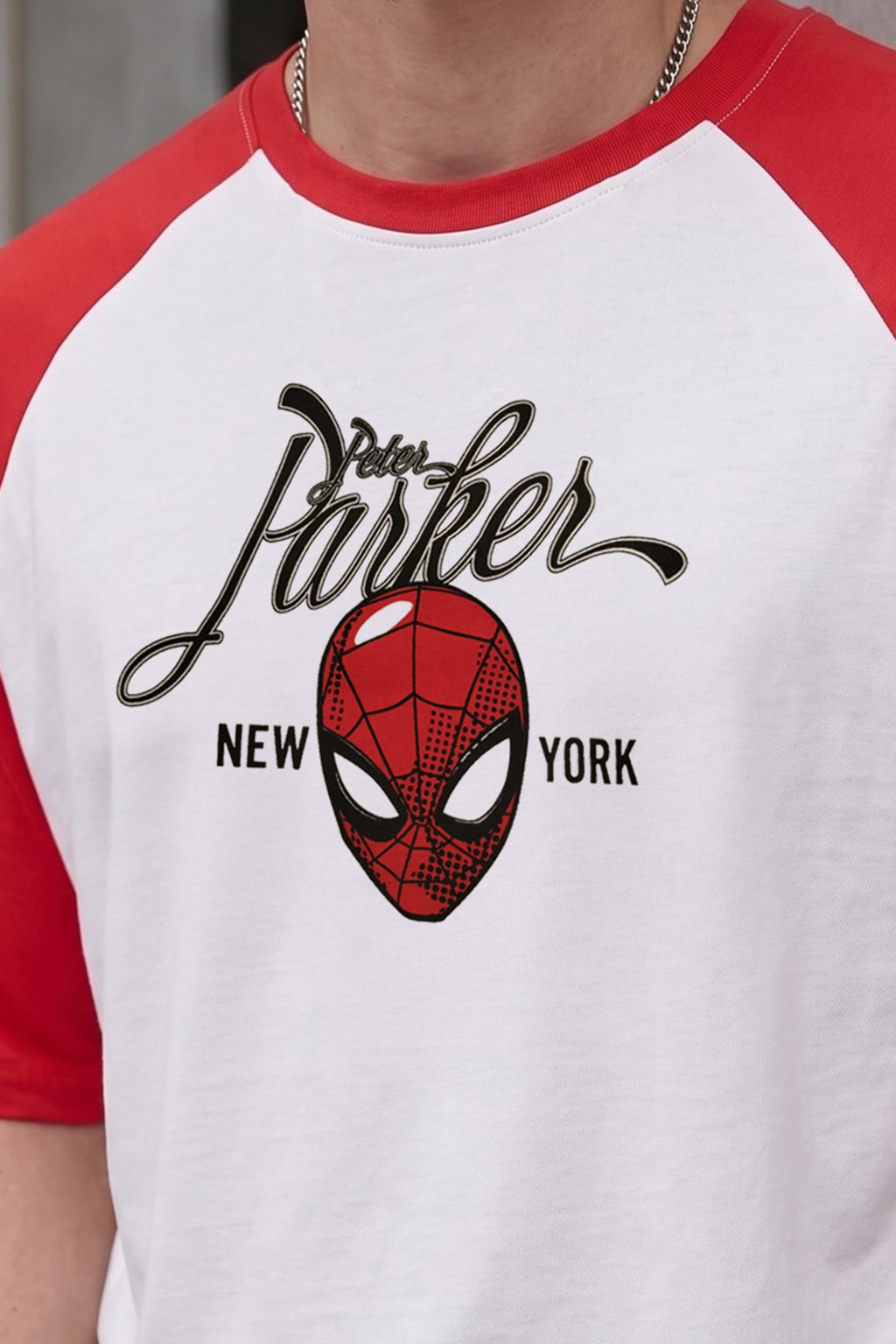 Peter Parker Red Raglan Oversized Printed T-Shirt