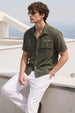 Olive Utility Twill Cropped Short-Sleeve Exclusive Shirt