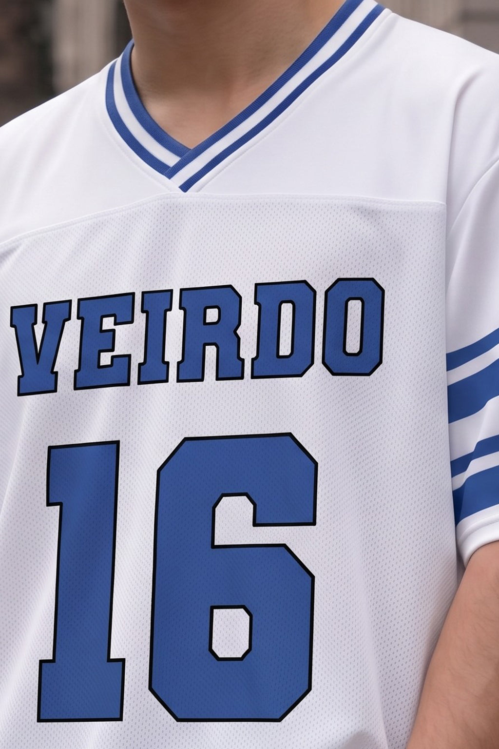 Veirdo 16 Blue & White Varsity Collar Oversized T-Shirt