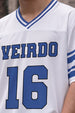 Veirdo 16 Blue & White Varsity Collar Oversized T-Shirt