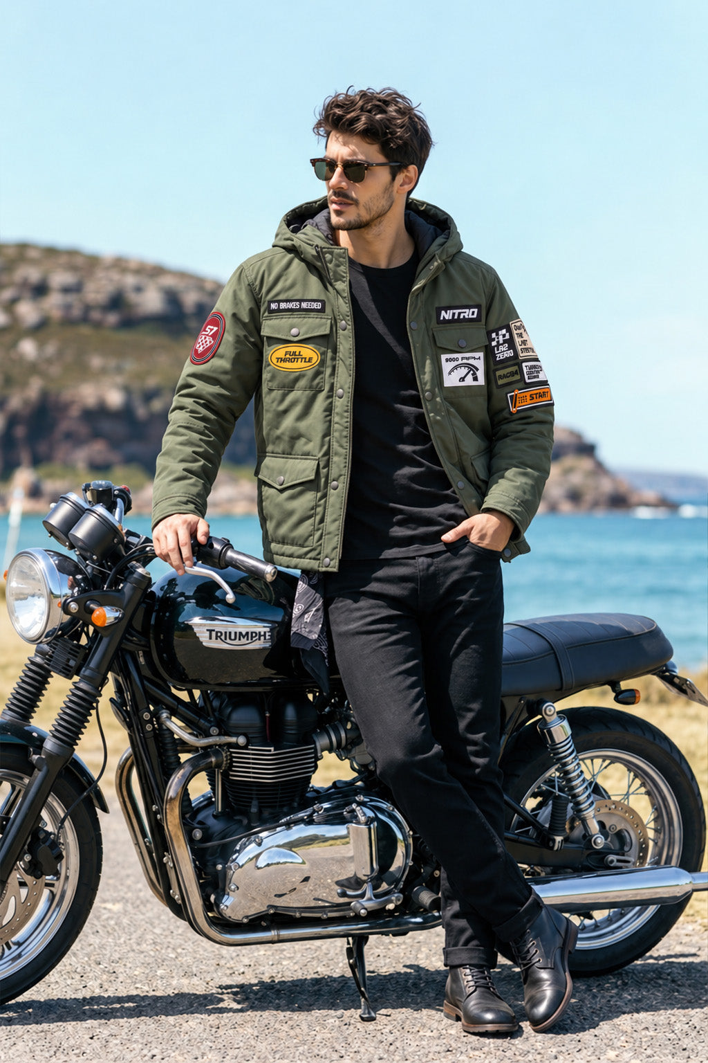 Olive Green Multi-Patch Functional Pocket Hooded Jacket
